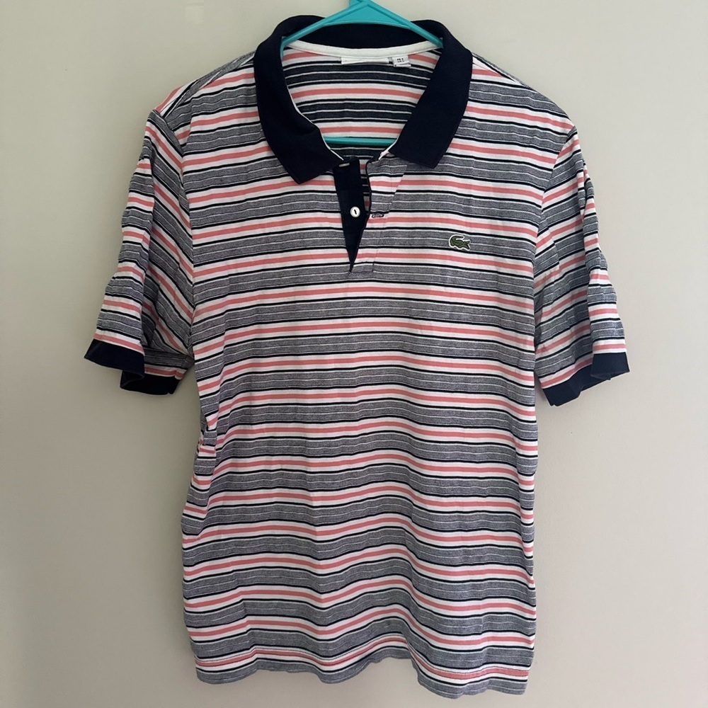 Lacoste Men's Pique Cotton Polo Shirt Crocodile Gray Blue Red Stripe Large